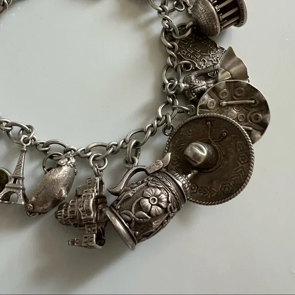 STERLING SILVER VTG Charm Bracelet - Picture 4 of 6